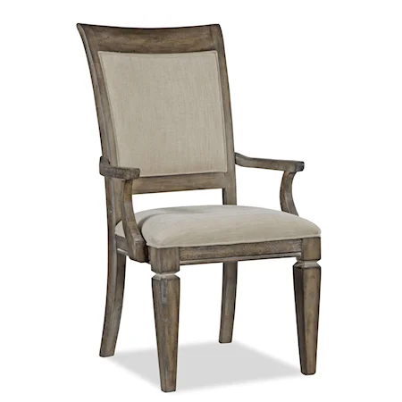 Upholstered Dining Arm Chair with Exposed Wood "X" Backrest